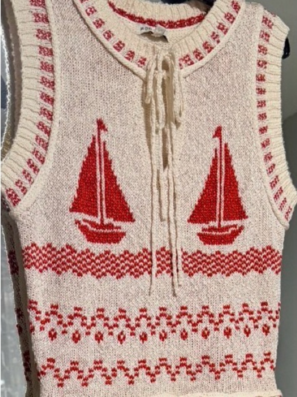 Moon River Cream Maxi Skirt with Red & Cream Knit Sailor Top - Picture 4 of 6